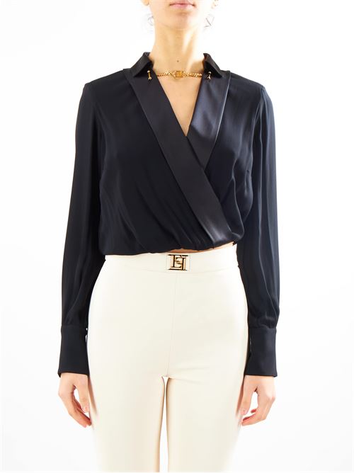 Crossover bodysuit-style blouse in viscose georgette fabric Elisabetta Franchi ELISABETTA FRANCHI | Shirt | CBT0241E2110
